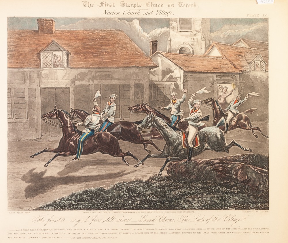 J. HARRIS AFTER H. ALKEN HAND COLOURED AQUATINTS, SET OF FOUR 'The First Steeple Chase on Record' - Image 4 of 4