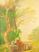 A.F. SERGEANT (Twentieth century) OIL PAINTING ON BOARD Landscape with figures in horse drawn cart