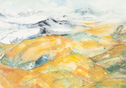 ELSIE SPIBEY MIXED MEDIA ON PAPER 'Iceland Memories' Labelled verso 9 1/2" x 13" (24.1 x 33cm)