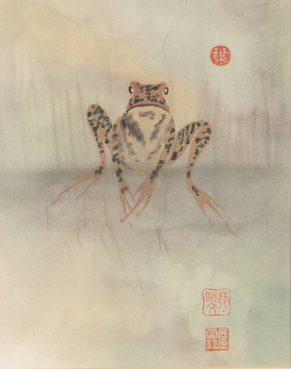 UNATTRIBUTED (TWENTIETH CENTURY CHINESE SCHOOL) WATERCOLOUR DRAWING Frog Three red stamped seal