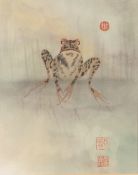 UNATTRIBUTED (TWENTIETH CENTURY CHINESE SCHOOL) WATERCOLOUR DRAWING Frog Three red stamped seal