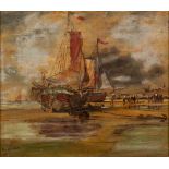 WILHELM WEBB (1790 - 1856) OIL ON BOARD Boats anchored off Peel, Isle of Man Signed lower left 11