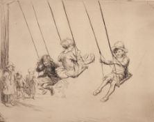 EILEEN ALICE SOPER (1906 - 1990) ARTIST SIGNED PROOF ORIGINAL ETCHING 'Swinging' 1927 Signed in