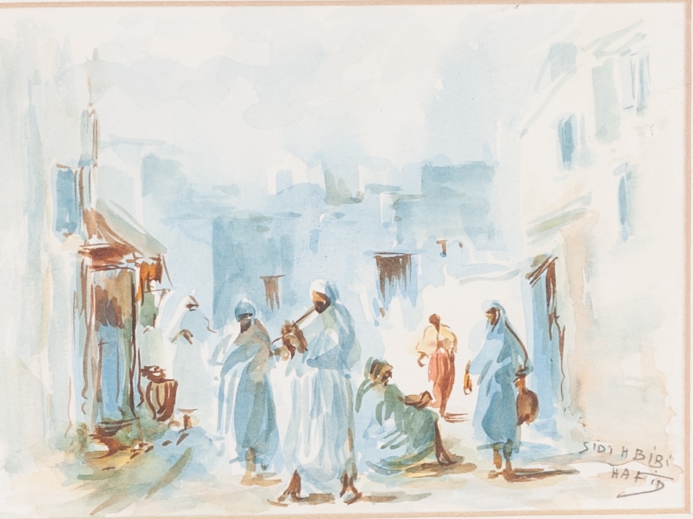 SIDI HBIBI (CONTEMPORARY) THREE WATERCOLOURS Arabian scenes Each signed and inscribed 'Hafid' - Image 3 of 3
