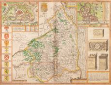 JOHN SPEED (1610) ENGRAVED AND HAND COLOURED COUNTY MAP of Northumerland Published by Sudbury and