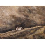 MARGARET McCARTNEY OIL PAINTING ON BOARD Upland landscape with cottage Signed and dated (19)74 lower