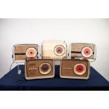 1950s CREAM BAKELITE AND SIMULATED TAN LEATHER PORTABLE RADIO, battery operated, RECEIVER TYPE VTR