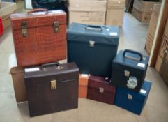 EIGHT VINTAGE RECORD CARRY CASES - 4 for albums, 2 crocodile skin effect with carry handles, small