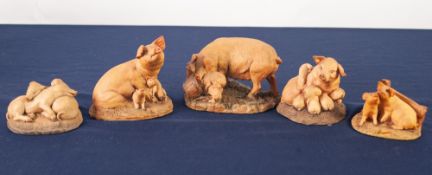 TWO RICHARD COOPER AND CO., HENLEY IN ARDEN 'COUNTRY ARTISTS' MOULDED RESIN GROUPS OF PIGS and three