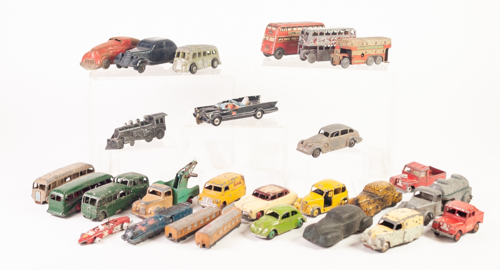 GOOD SELECTION OF IMMEDIATE POST WAR AND LATER PLAYWORN DIE-CAST AND OTHER MODEL VEHICLES, includes;