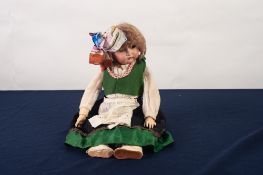KAMMER AND REINHARDT, GERMAN GIRL CHARACTER DOLL, with socketed bisque head, brown glass sleeping