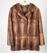 THREE QUARTER LENGTH, SHADED LIGHT BROWN MINK COAT, with revered collar, slit pockets, hook