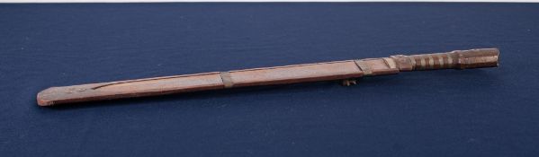 EASTERN SIMPLE SINGLE EDGE SWORD, with waisted wooden and wire bound hilt applied with simple