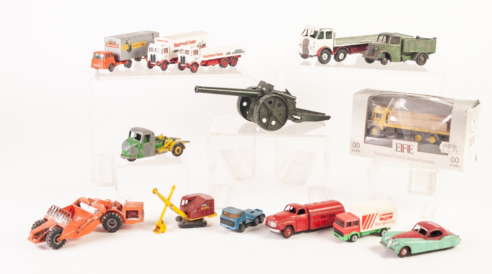 MIXED SELECTION OF PLAYWORN CIRCA 1950's AND LATER DIE CAST TOY VEHICLES includes; Dinky Toys petrol