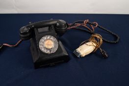 G.P.O. VINTAGE BLACK BAKELITE TELEPHONE HANDSET WITH DIAL, numbered 332F and a CHILTON AIRCRAFT
