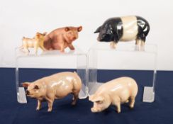 GOEBEL HUMMEL, GERMAN POTTERY MODEL OF A WHITE PIG, standing, 7" long; Goebel model of a PIGLET,