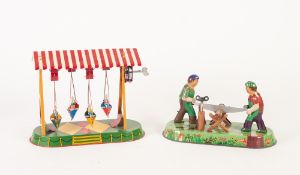 MODERN GERMAN TINPLATE CLOCKWORK FAIRGROUND RIDE, four swinging boats/gondolas, beneath a candy