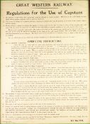 A FRAMED GREAT WESTERN RAILWAY 'REGULATIONS FOR THE USE OF CAPSTANS' dated August 1932 (G.M.O, C.