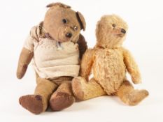 PRE-WAR GOLDEN PLUSH TEDDY BEAR, with articulated head and arms, one only glass eye and lacks