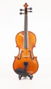 'PALATINO' MODERN CHINESE 3/4 SIZE VIOLIN with two piece 13 1/4" (33.7cm) back in BLACK FABRIC