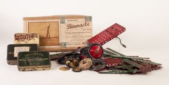 SMALL SELECTION OF EARLY 1950's MECCANO, red and green pieces with PAMPHLET AND A BOXED 'BINNACLE'