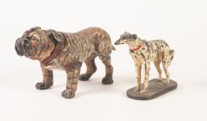 PRE WAR COLD PAINTED SPELTER MODEL OF A BRITISH BULL DOG, standing and wearing a studded collar, 7