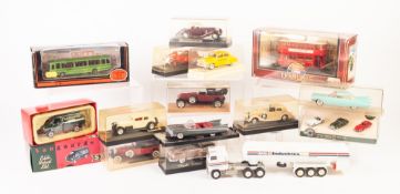 TEN BOXED DIE CAST CLASSIC AND VINTAGE VEHICLES, mainly in hard plastic boxes with bases and FOUR