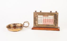 BRASS MOUNTED OAK DESK TOP PERPETUAL CALENDAR, indistinctly stamped to the top, together with a JS &