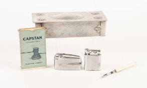 C.W.S. GOLD FLAKE ALUMINIUM CIGARETTE TIN, containing a POLO AND A RONSON POCKET CIGARETTE LIGHTERS,