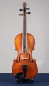 VIOLIN WITH 13 3/4" ONE-PART BACK, well carved lion's head scroll, bears printed label 'Michael