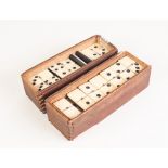 TWO WOODEN BOXED SETS OF BONE AND EBONY DRAUGHTS