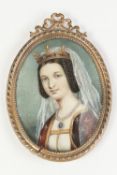 FRENCH SCHOOL (Late Nineteenth Century) OVAL PORTRAIT MINIATURE ON IVORY of a Medieval French