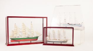 THREE MODERN NAVIGATOR MODEL OF CLIPPER AND SAILING SHIPS, each in display case with name of ship