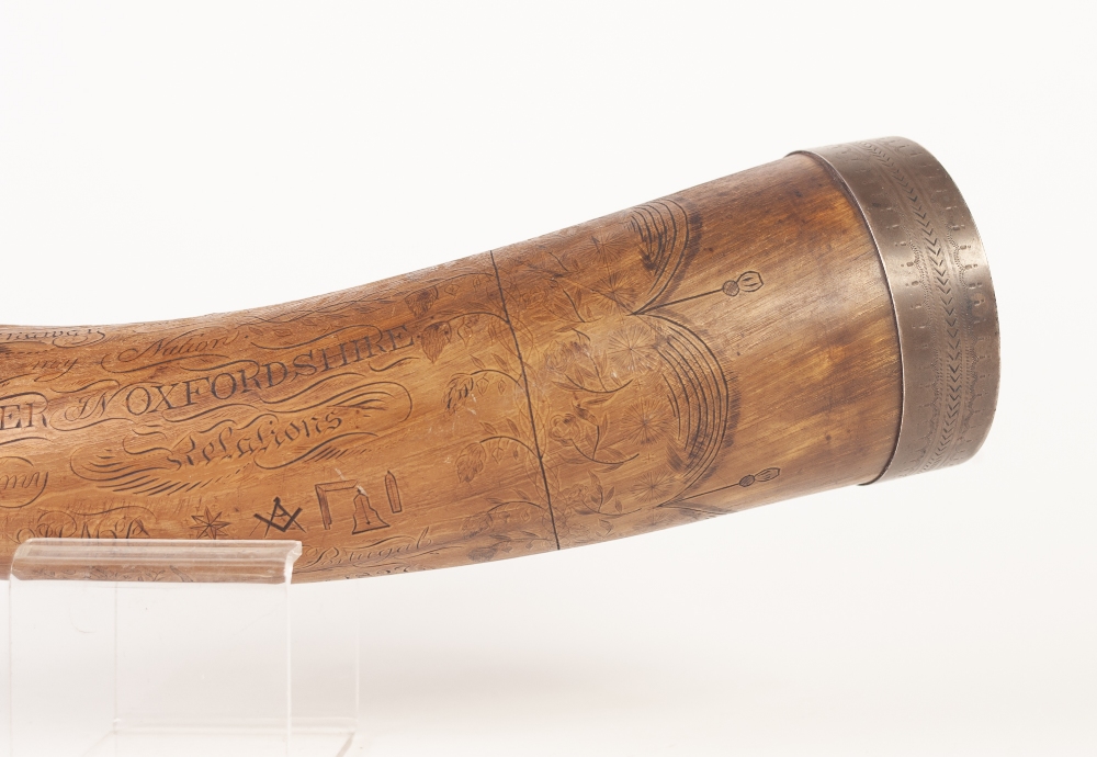 INTERESTING EARLY NINETEENTH CENTURY OXEN HORN, WITH INTRICATE INSCRIPTION AND DETAIL with flowering - Image 4 of 6