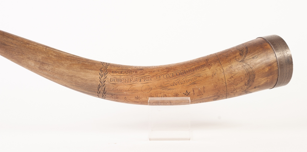 INTERESTING EARLY NINETEENTH CENTURY OXEN HORN, WITH INTRICATE INSCRIPTION AND DETAIL with flowering - Image 3 of 6