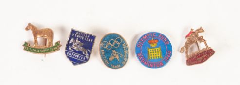 FOUR EQUESTRIAN RELATED METAL AND ENAMEL BADGES VIZ British Equestrian Team, British Olympic Team