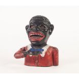 COLD PAINTED CAST IRON 'Jolly' MONEY BANK, with rising arm and rolling eyes, 6 1/2" high