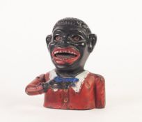 COLD PAINTED CAST IRON 'Jolly' MONEY BANK, with rising arm and rolling eyes, 6 1/2" high