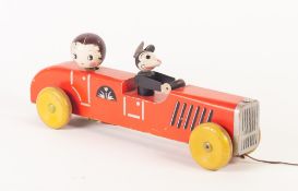 CIRCA 1940's MICKEY MOUSE AND BETTY BOOP PAINTED WOOD PULLALONG SALOON SPORTS CAR, the Betty Boo