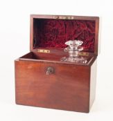 GOOD QUALITY VICTORIAN MAHOGANY TWO BOTTLE DECANTER BOX, the hinged lid with brass inlaid vacant