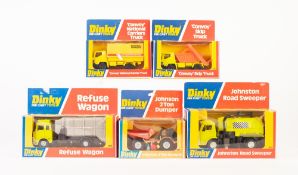 SIX DINKY-DIE CAST TOYS VIRTUALLY MINT AND BOXED COMMERCIAL VEHICLES viz 380 Convoy Skip wagon,