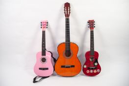 ACOUSTIC GUITARS - one Spanish, classical type, unbranded. TOGETHER WITH TWO CHILDREN'S SIZE