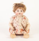 SIMON AND HALBIG, GERMANY EARLY TWENTIETH CENTURY BISQUE SWIVEL HEADED DOLL No. 616, having sleeping