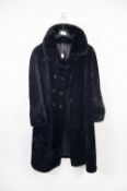 LADY'S LUSTROUS BLACK BEAVER LAB ANKLE LENGTH COAT, with revered collar, doub