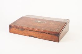 GOOD QUALITY VICTORIAN INLAID ROSEWOOD PORTABLE WRITING SLOPE, with mother o'pearl and cut metal