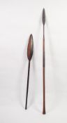 19th CENTURY ZULU SPEAR with steel blade and wooden shaft, 4'2" (122.2cm) long and a ZULU HARDWOOD