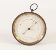 EARLY TWENTIETH CENTURY BOXED ANEROID BAROMETER, in brass bulkhead type case with white dial and