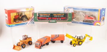 SIKU MINT AND BOXED MENCK HYDRAULIC EXCAVATOR, with pack of plastic figures, THREE BOXED SIMILAR
