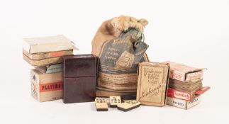 TEN BYGONE PACKETS OF PLAYING CARDS, including one set in brown Bakelite case, together with a SET