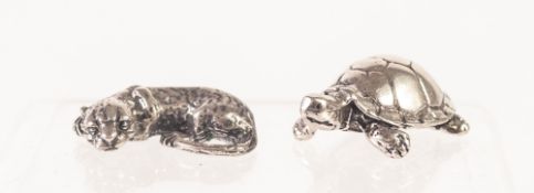 POSSIBLY SOUTH AMERICAN 800 MARK SILVER COLOURED CAST METAL SMALL MODEL OF A RECUMBENT PANTHER, 1